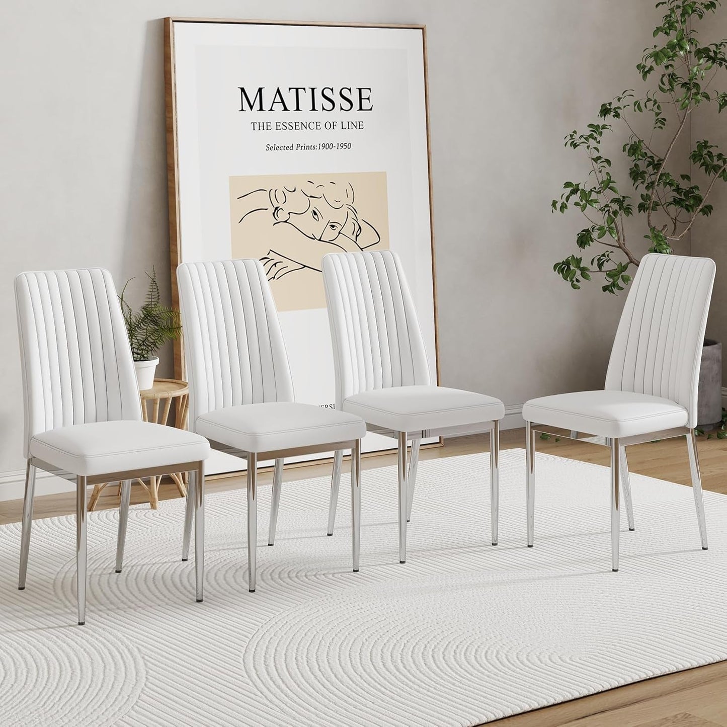 Vanouva Modern White Leather Dining Chair Set – Set of 4 - Vanouva
