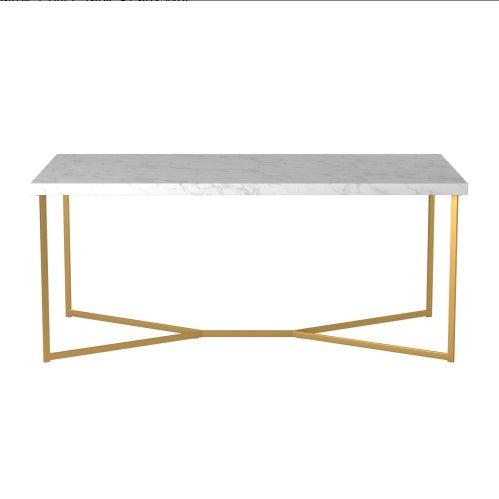 Vanouva Glam Coffee Table – Faux White Marble Top with Gold Y-Leg Base - Vanouva