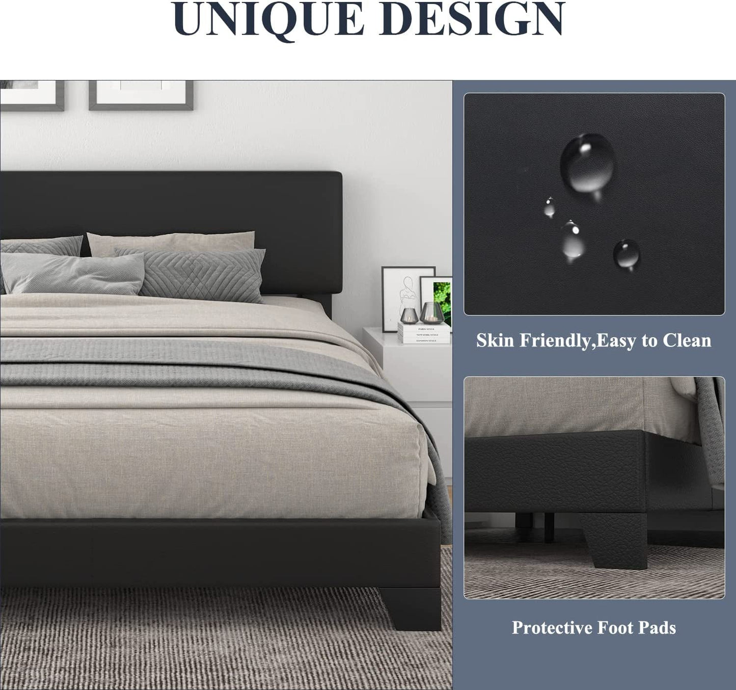 Vanouva Upholstered Platform Bed – Adjustable Headboard, No Box Spring Needed - Vanouva