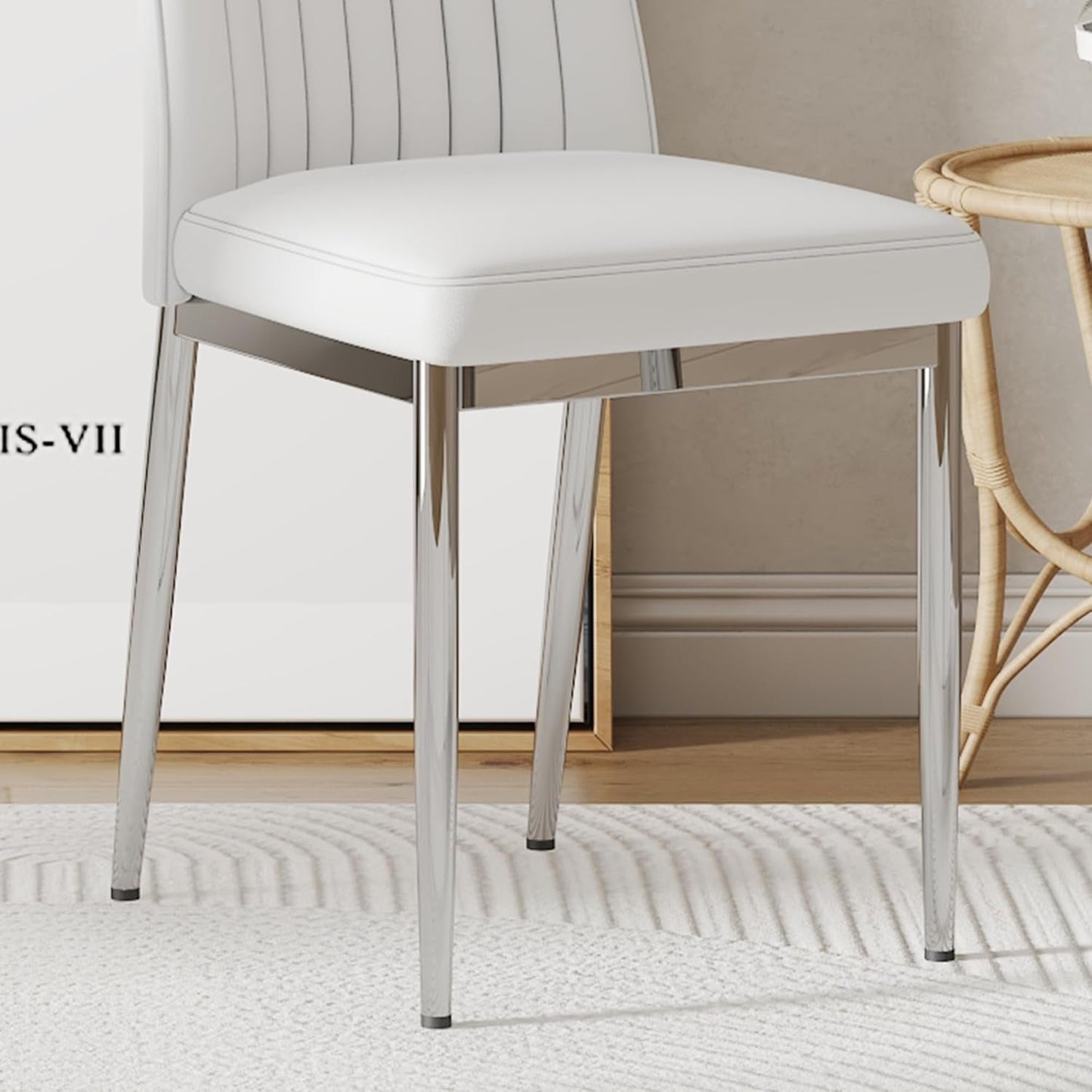 Vanouva Modern White Leather Dining Chair Set – Set of 4 - Vanouva