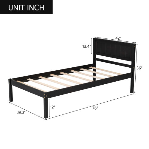 Vanouva Twin Platform Bed with Headboard – Espresso Finish - Vanouva
