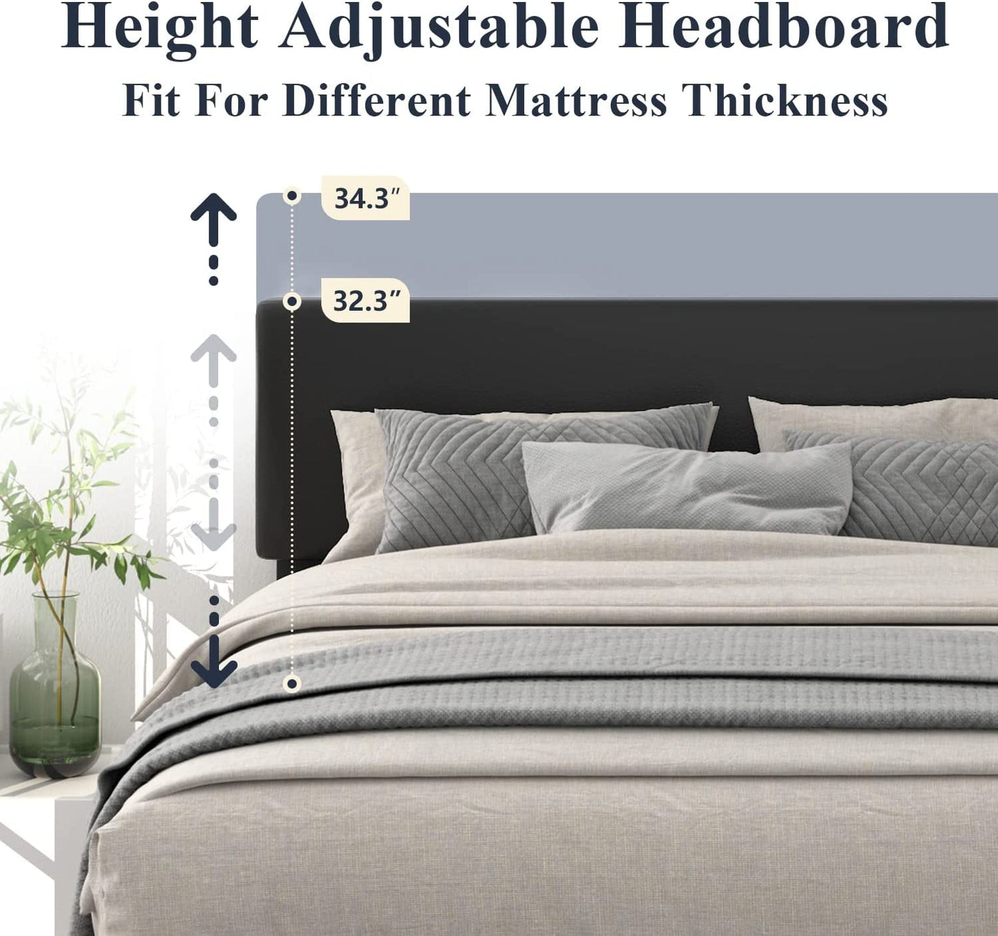 Vanouva Upholstered Platform Bed – Adjustable Headboard, No Box Spring Needed - Vanouva
