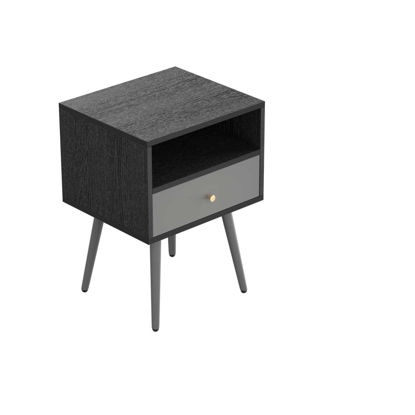 Vanouva Modern 1-Drawer Nightstand – Dark Gray Metal & Wood - Vanouva