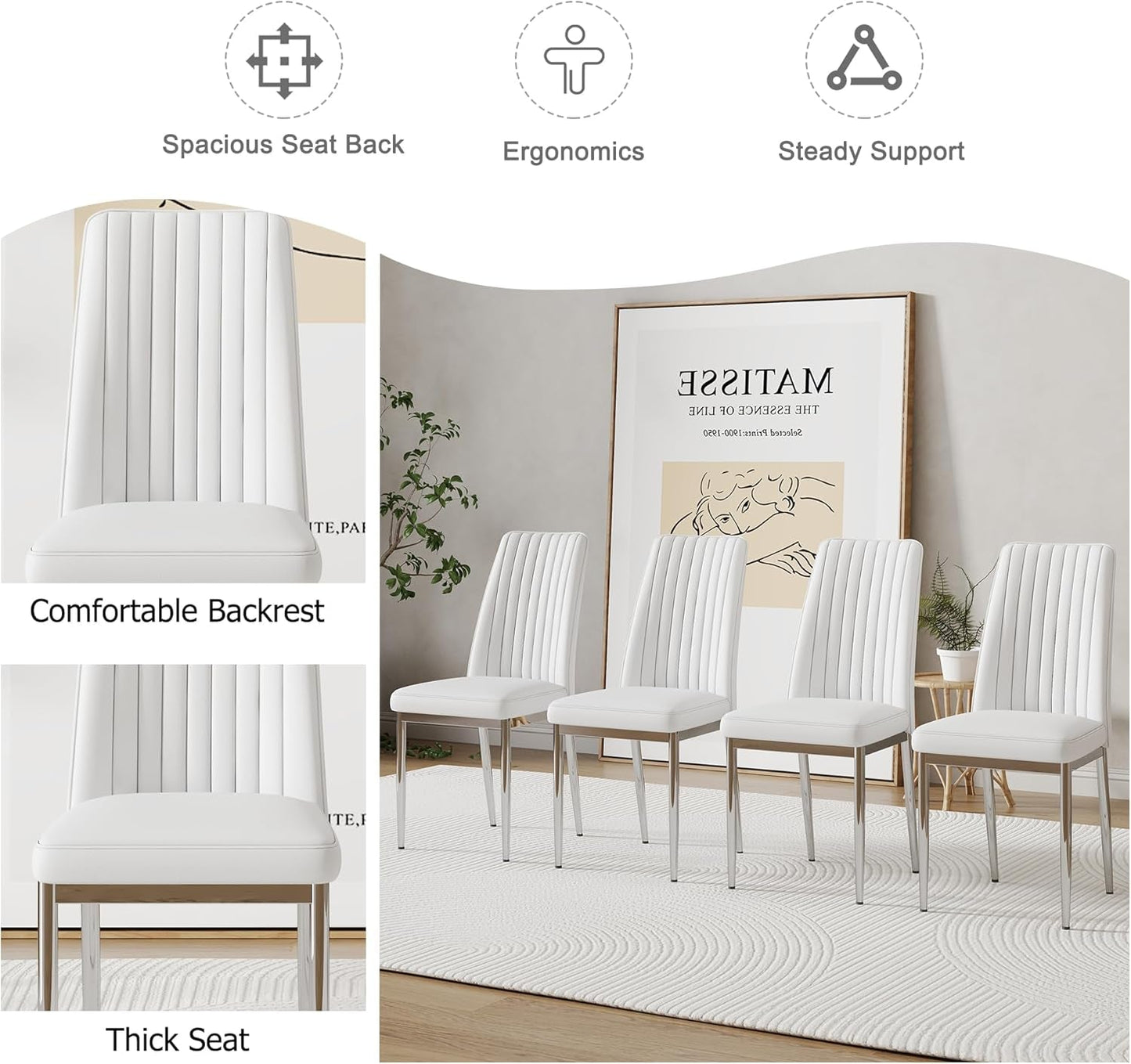 Vanouva Modern White Leather Dining Chair Set – Set of 4 - Vanouva