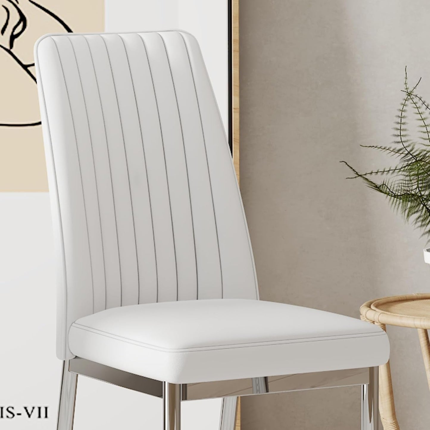 Vanouva Modern White Leather Dining Chair Set – Set of 4 - Vanouva