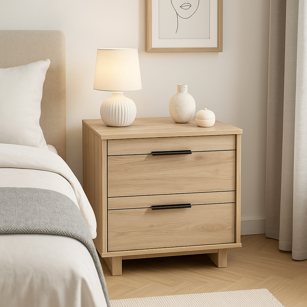 Vanouva Modern 2-Drawer End Table Nightstand in Light Oak Wood Finish - Vanouva