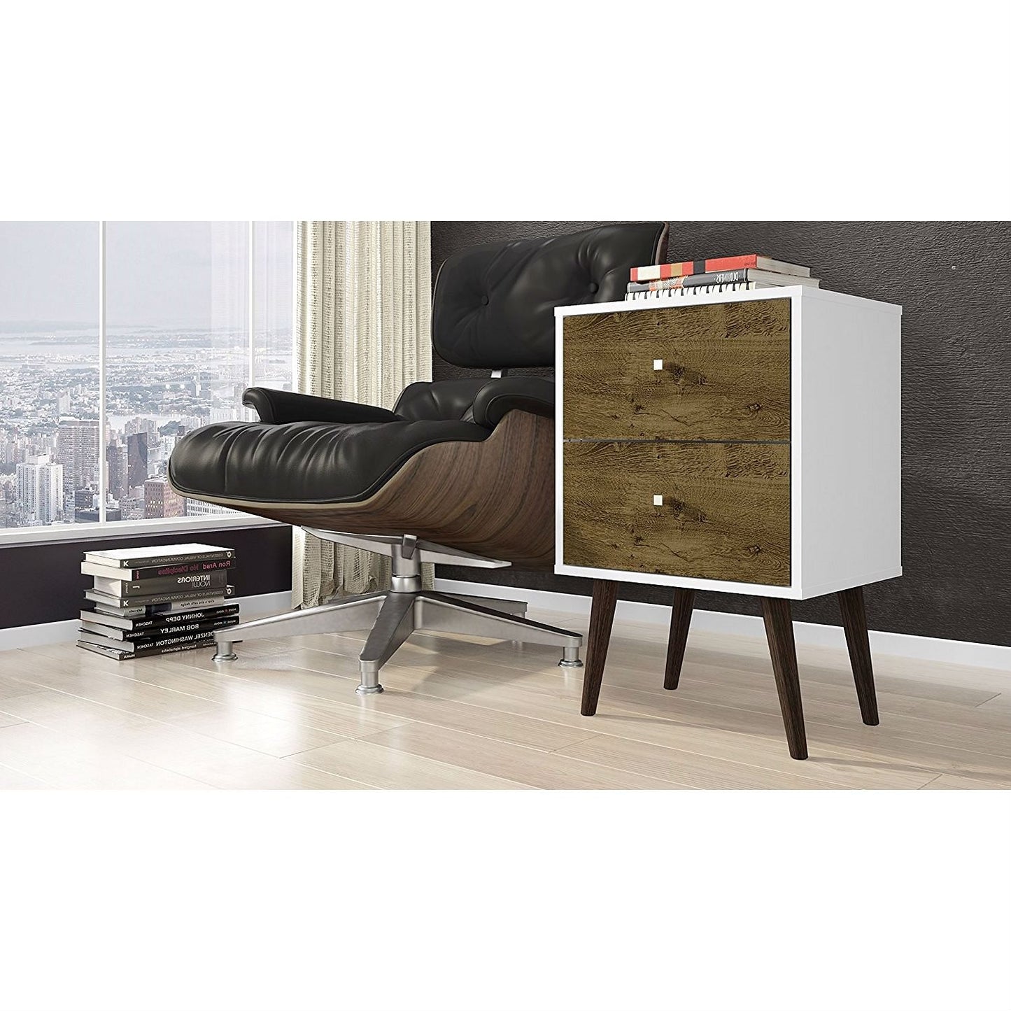 Vanouva Modern Mid-Century Side Table Nighstand in White and Wood Finish - Vanouva