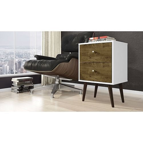 Vanouva Modern Mid-Century Side Table Nighstand in White and Wood Finish - Vanouva