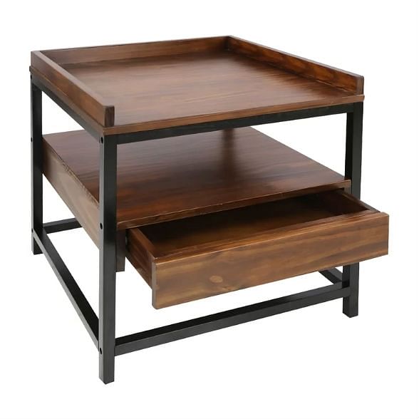 Vanouva Modern Solid Wood 1-Drawer End Table – Mocha Brown & Black Finish - Vanouva