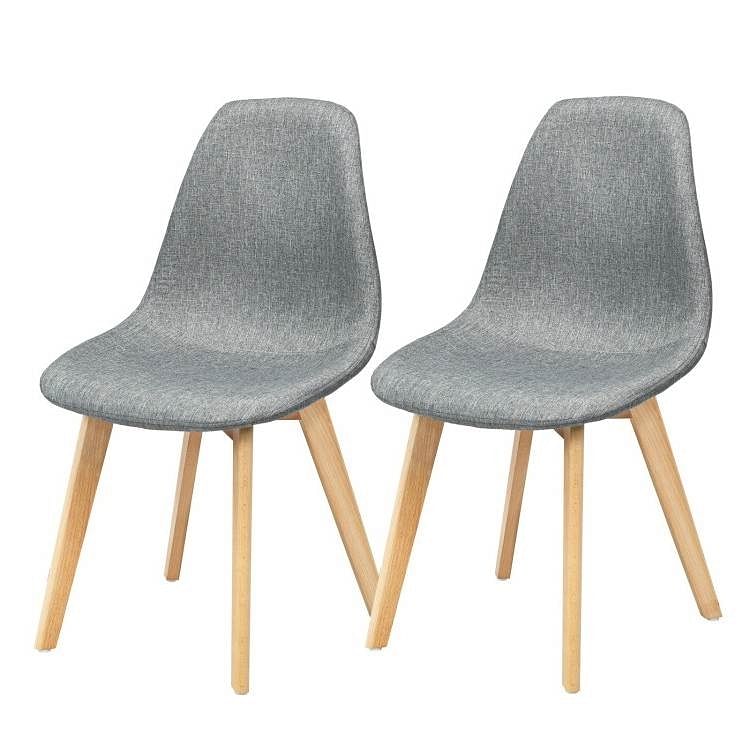 Vanouva Set of 2 Mid-Century Gray Linen Dining Chairs – Wood Legs - Vanouva