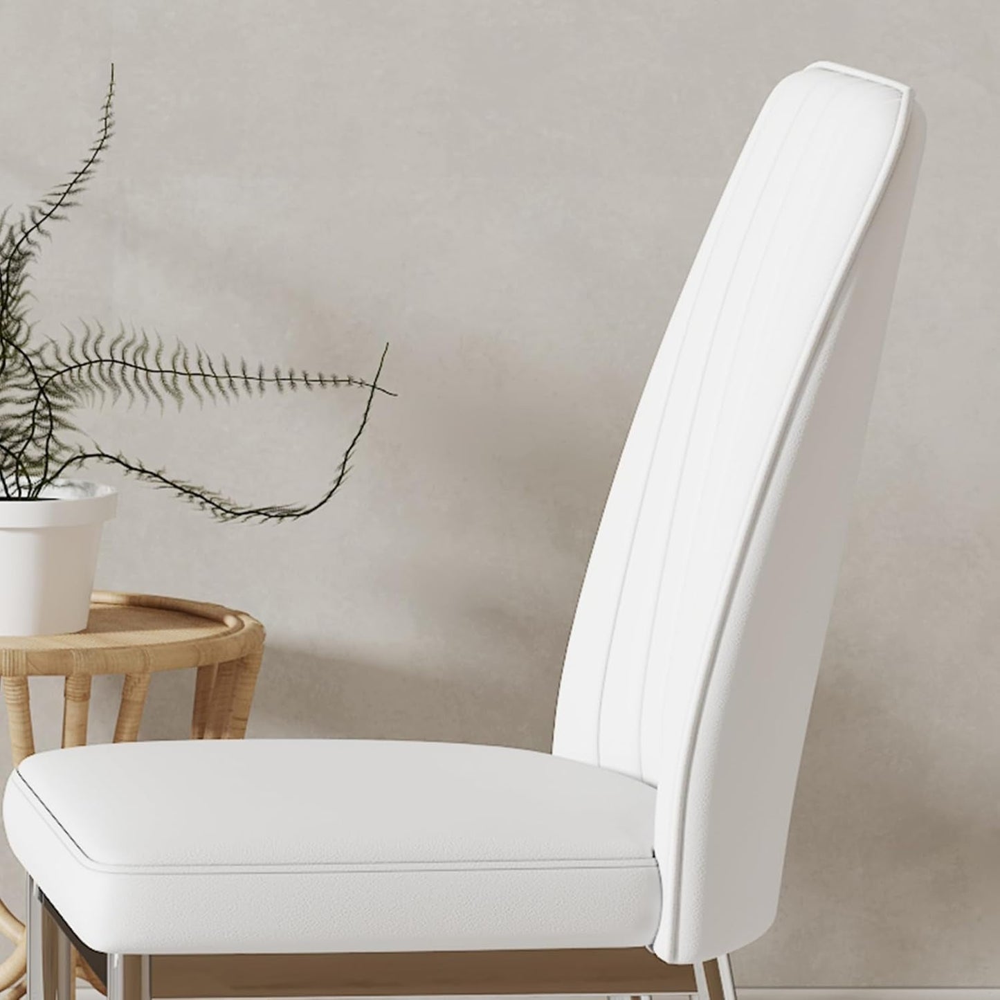 Vanouva Modern White Leather Dining Chair Set – Set of 4 - Vanouva
