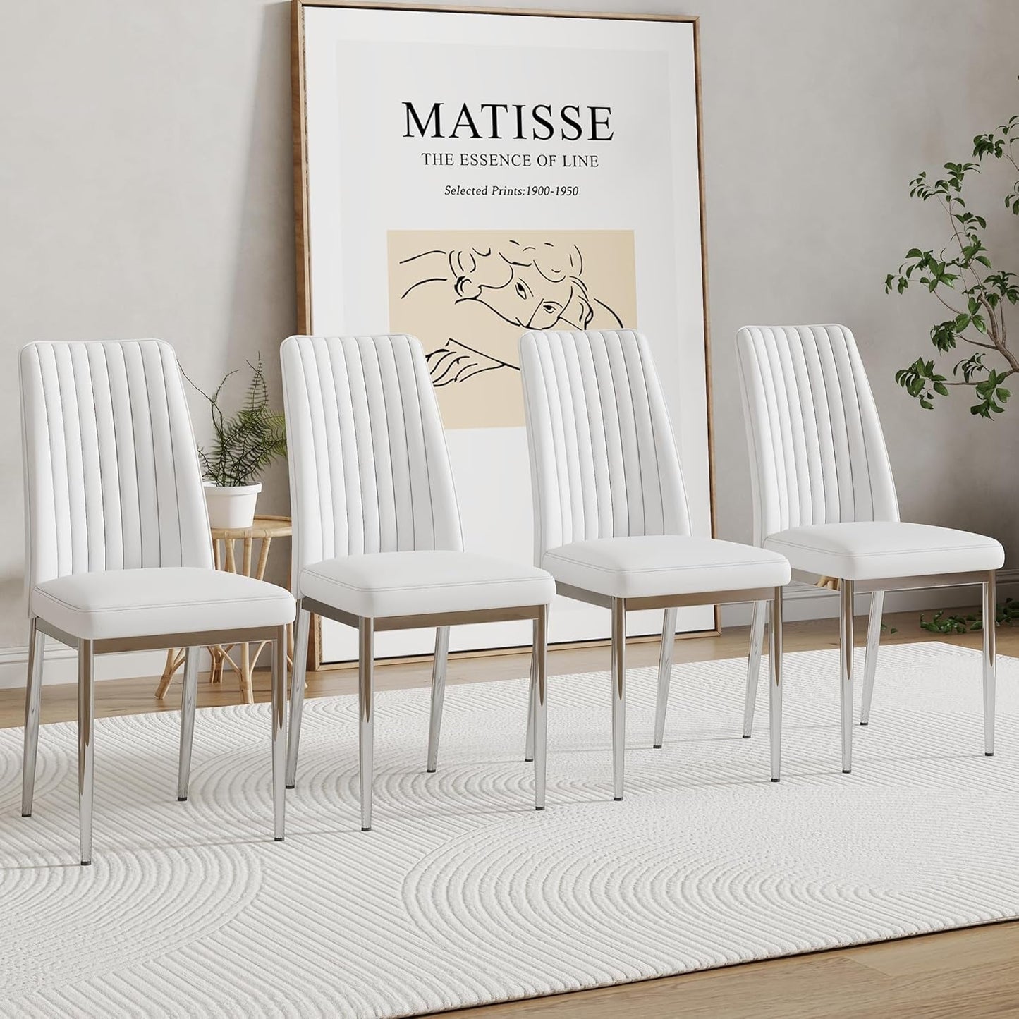 Vanouva Modern White Leather Dining Chair Set – Set of 4 - Vanouva