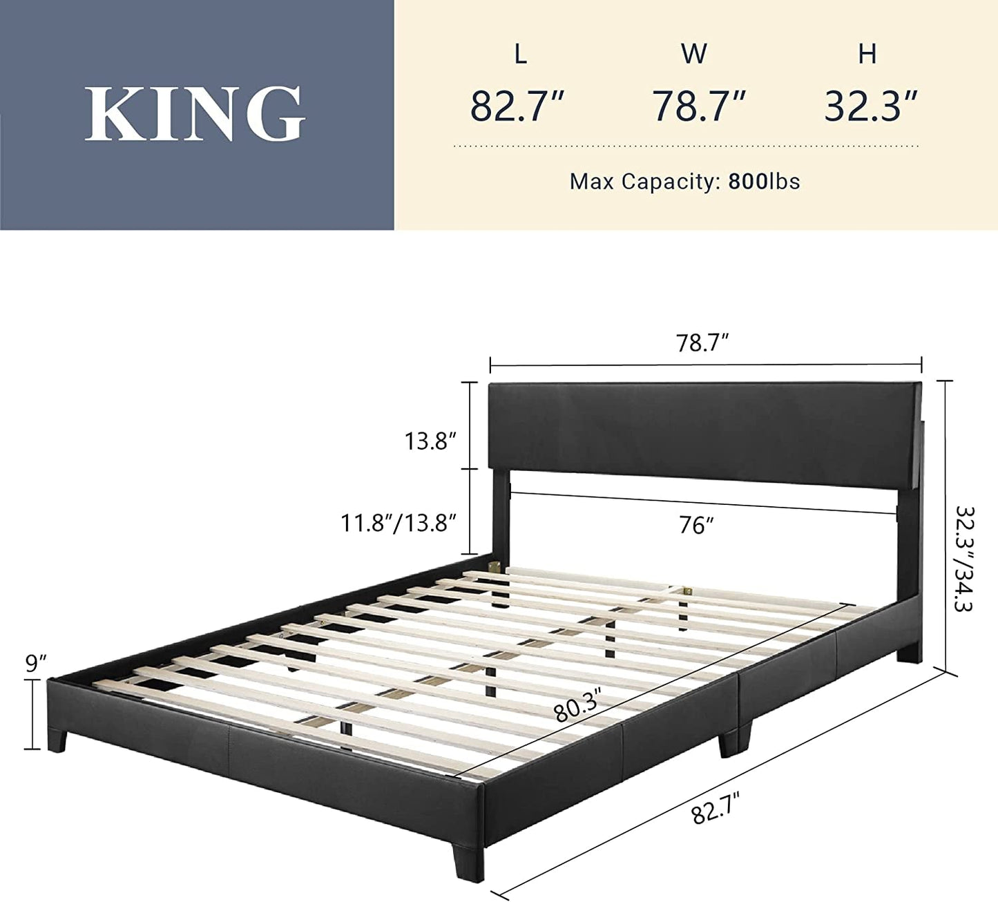 Vanouva Upholstered Platform Bed – Adjustable Headboard, No Box Spring Needed - Vanouva