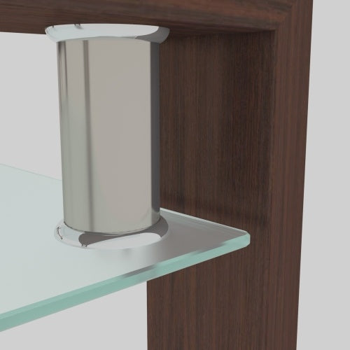 Vanouva Rectangle Glass Coffee Table – Walnut Finish with Dual Glass Shelves - Vanouva