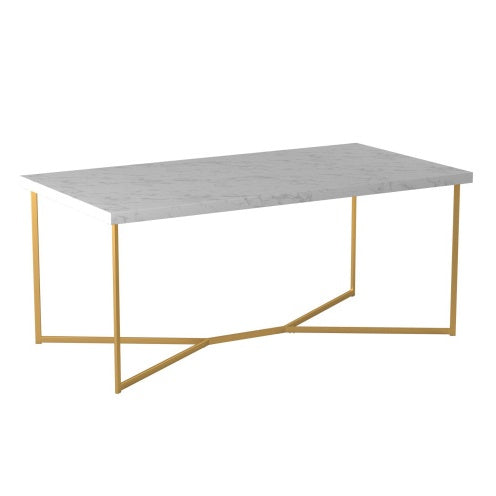 Vanouva Glam Coffee Table – Faux White Marble Top with Gold Y-Leg Base - Vanouva