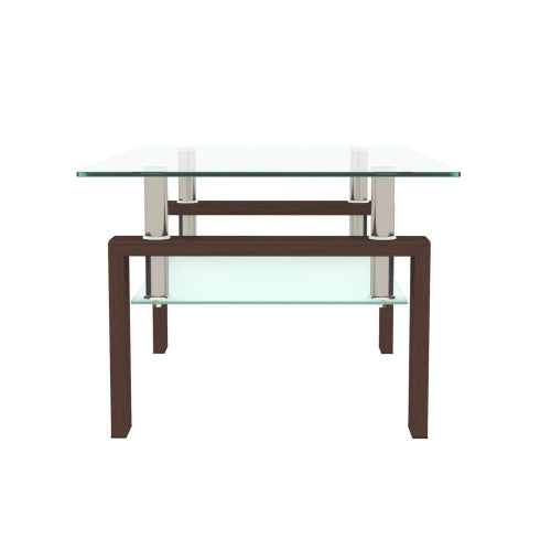 Vanouva Rectangle Glass Coffee Table – Walnut Finish with Dual Glass Shelves - Vanouva