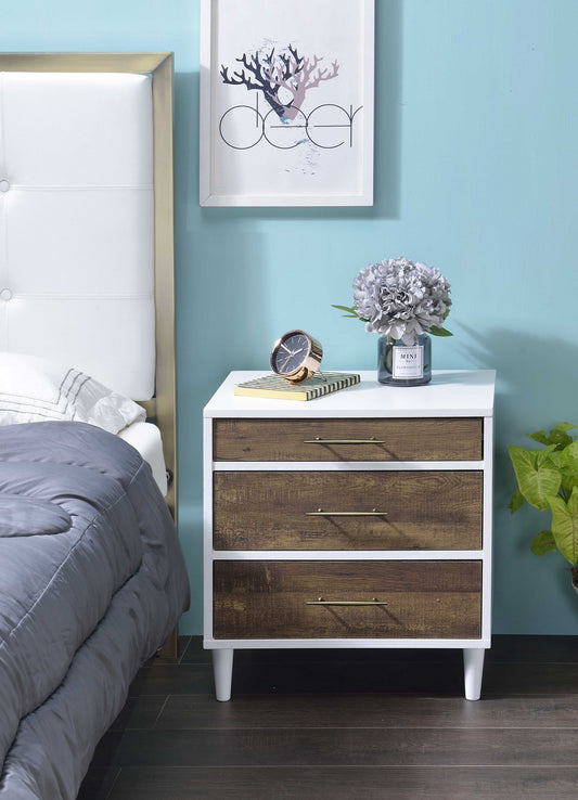 Vanouva 3-Drawer Nightstand – White Frame with Weathered Oak Drawers - Vanouva