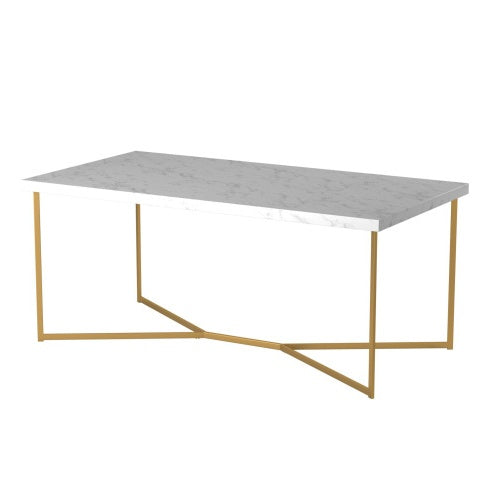 Vanouva Glam Coffee Table – Faux White Marble Top with Gold Y-Leg Base - Vanouva