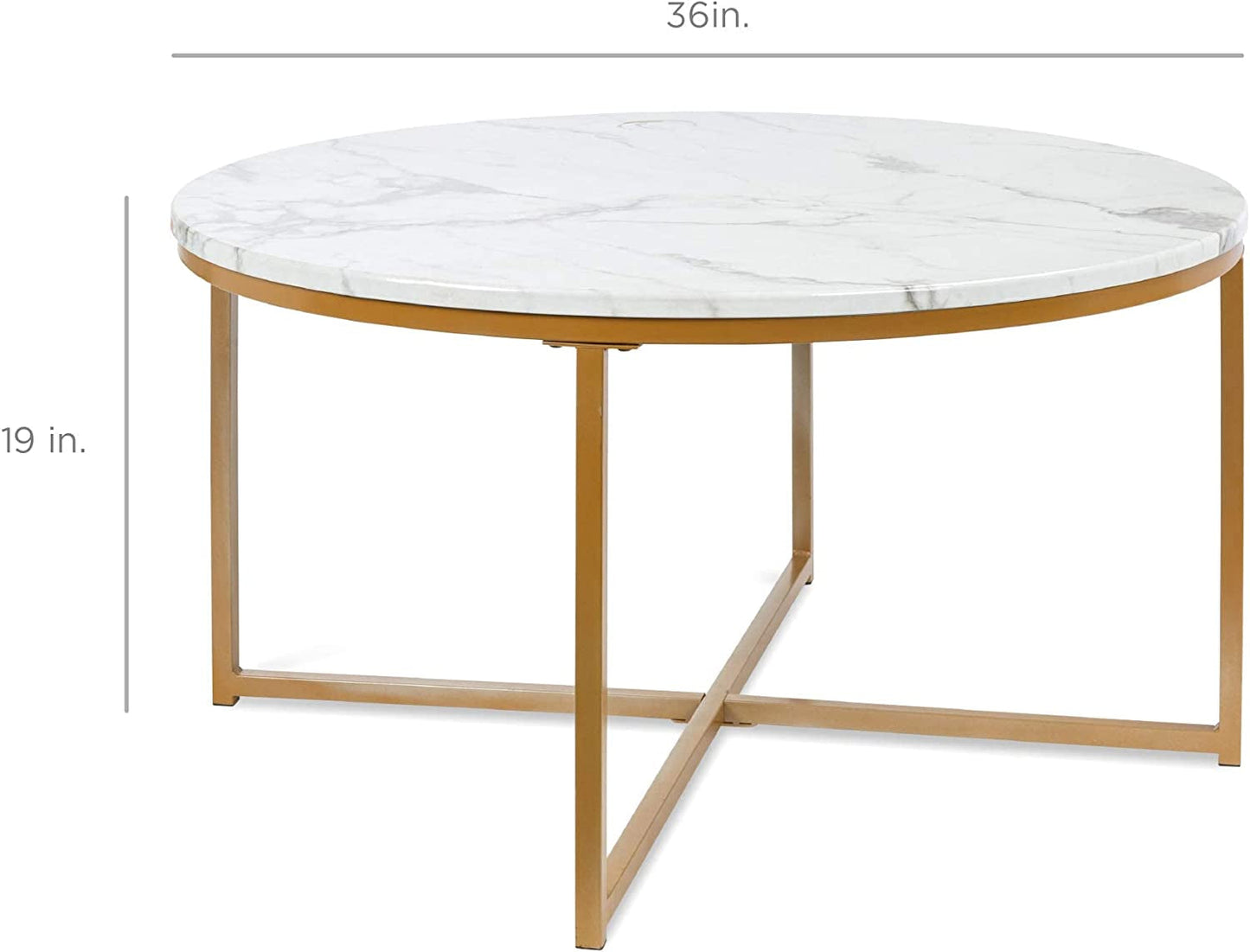 Vanouva Modern Round Coffee Table – Faux Marble Top with Cross-Leg Frame - Vanouva
