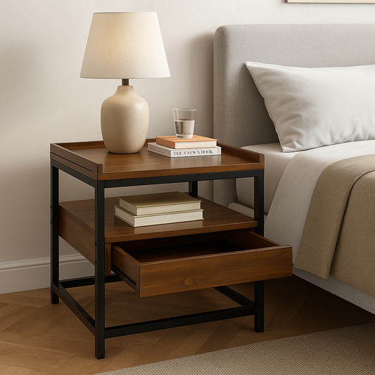 Vanouva Modern Solid Wood 1-Drawer End Table – Mocha Brown & Black Finish - Vanouva