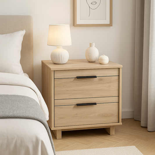 Vanouva Modern 2-Drawer End Table Nightstand in Light Oak Wood Finish - Vanouva