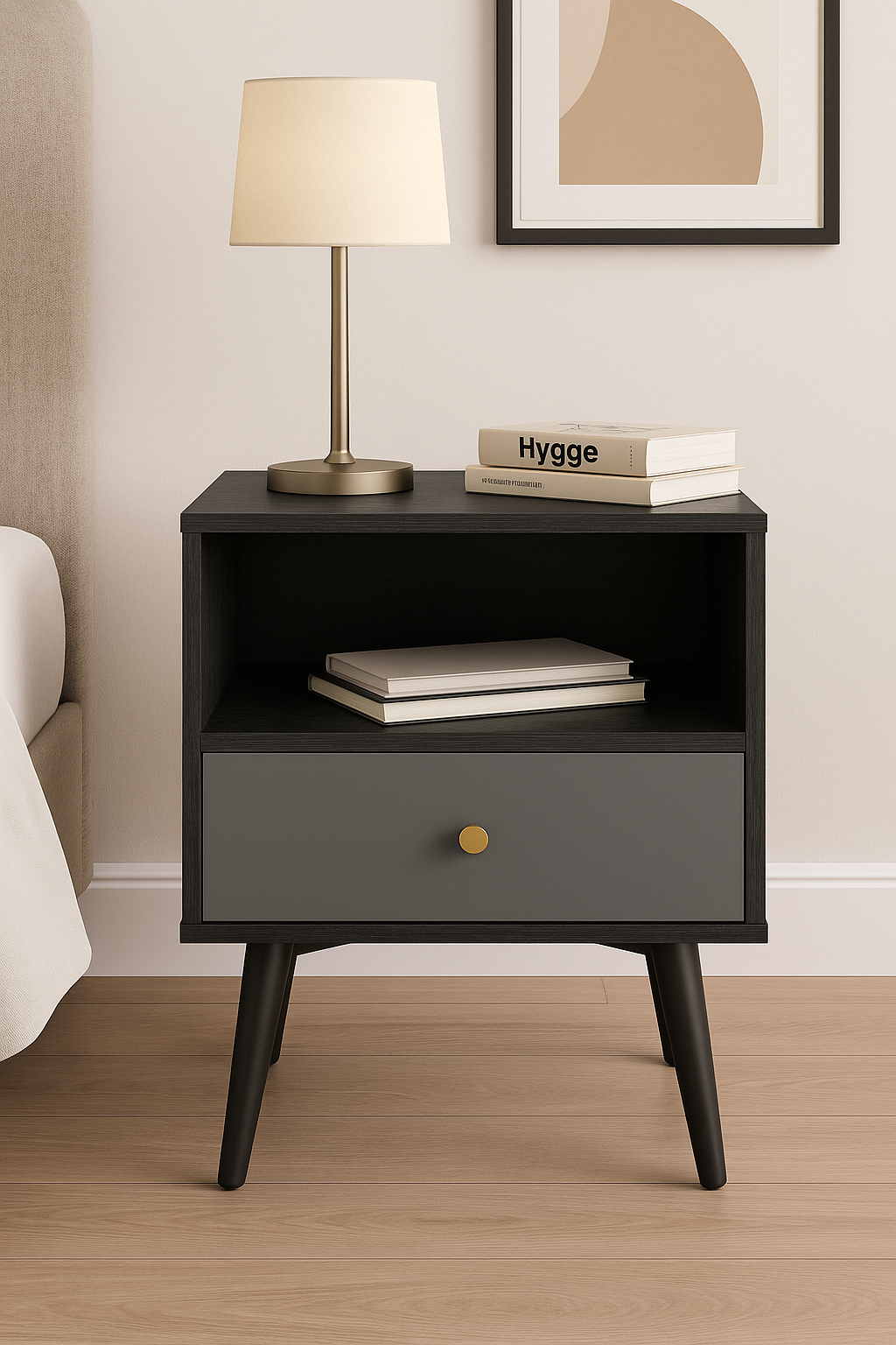 Vanouva Modern 1-Drawer Nightstand – Dark Gray Metal & Wood - Vanouva