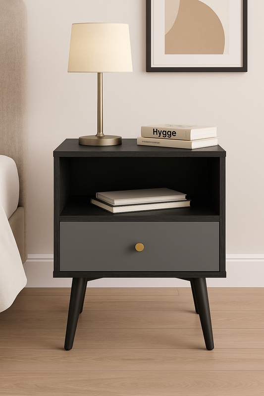 Vanouva Modern 1-Drawer Nightstand – Dark Gray Metal & Wood - Vanouva