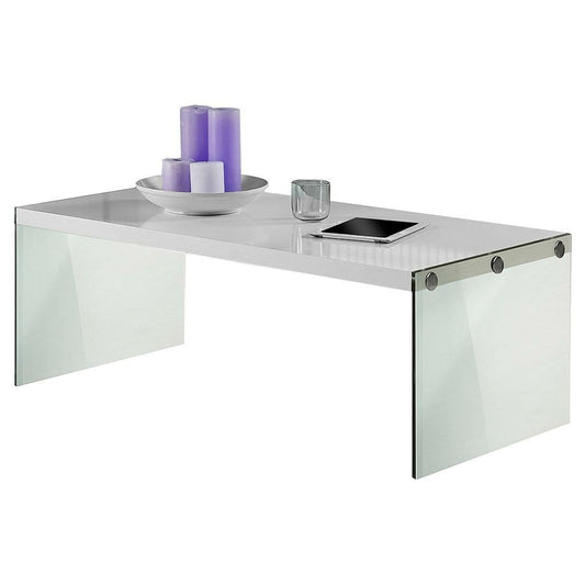 Vanouva White Gloss Coffee Table – Rectangular Top with Tempered Glass Legs - Vanouva