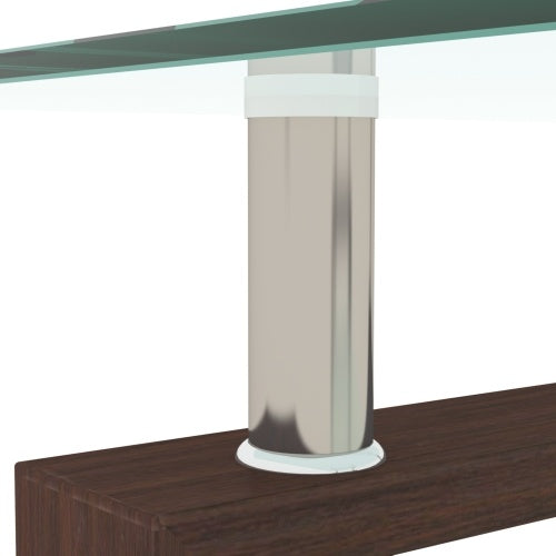 Vanouva Rectangle Glass Coffee Table – Walnut Finish with Dual Glass Shelves - Vanouva